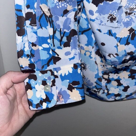 RAILS Lisa Blue Floral Ruched Button-up Collar Long Sleeve Blouse Top Size Small - Picture 6 of 9